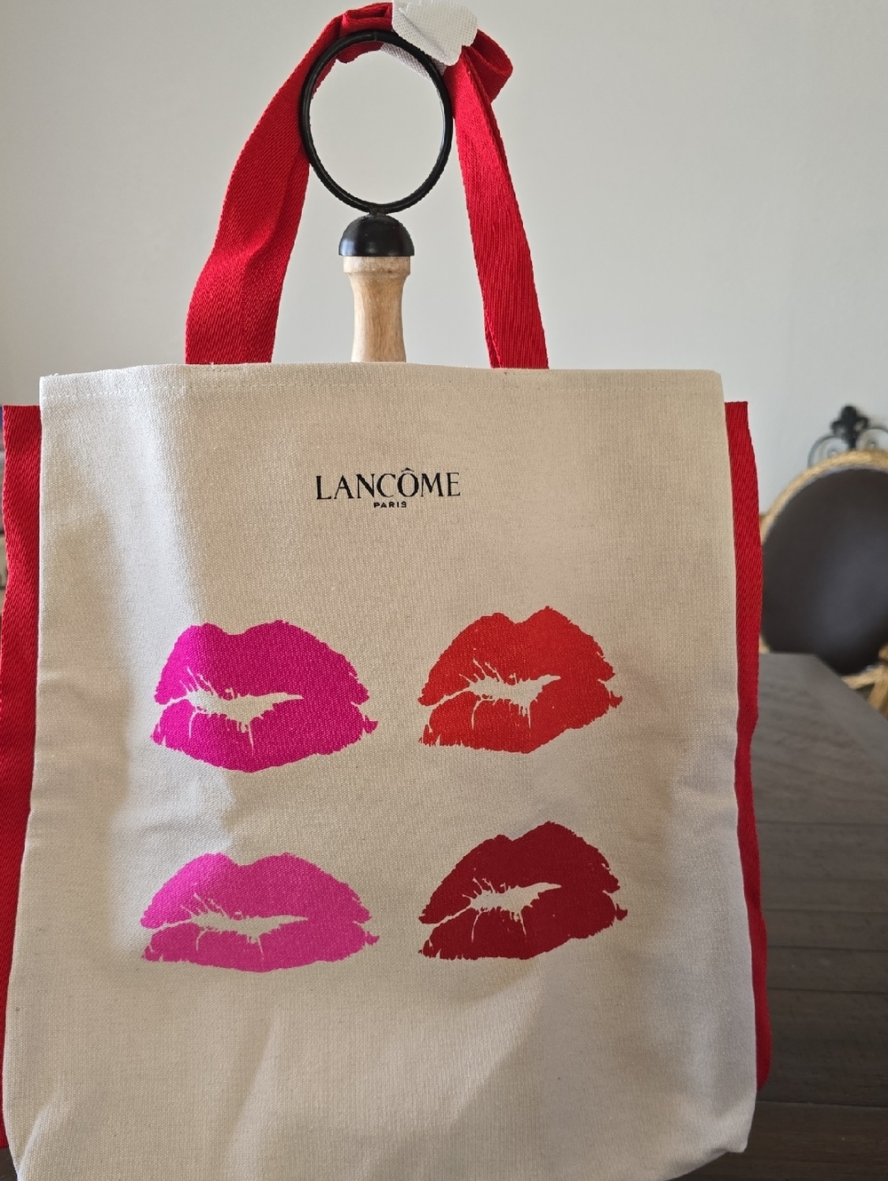 Lancôme Canvas Lip Print Tote — Red & Pink